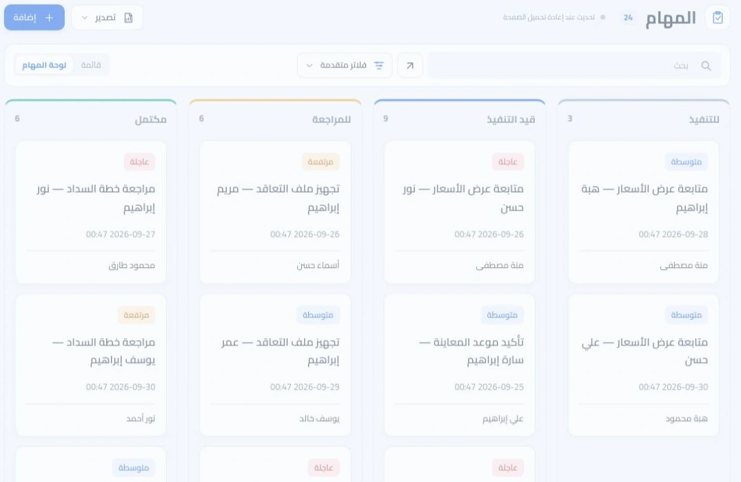 لوحة المهام ومراحل التنفيذ